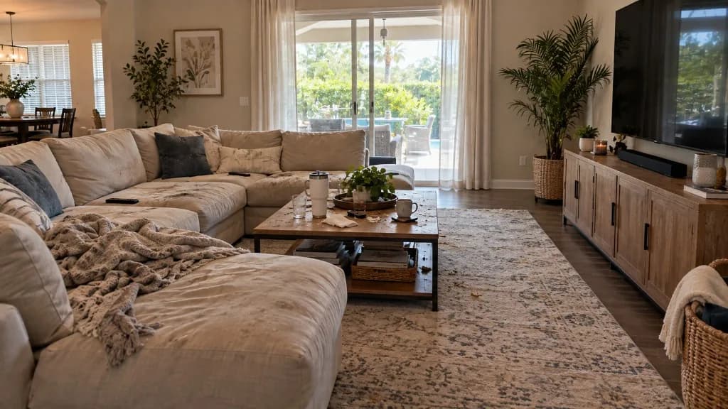 Living room before professional cleaning